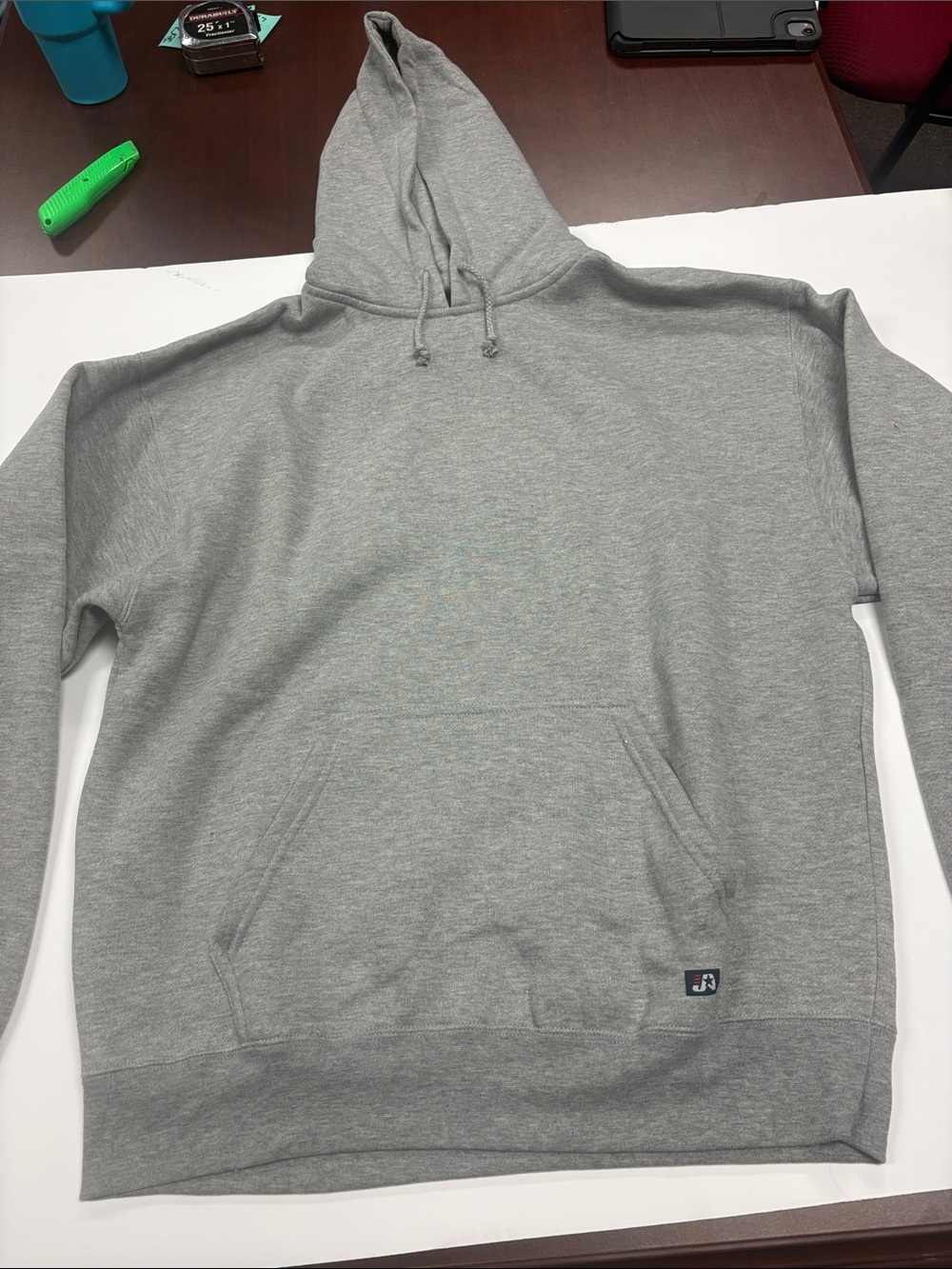 J America Sportswear Mens Gray Hooded Pullover Sweatshirt Size L Logo Hoodie